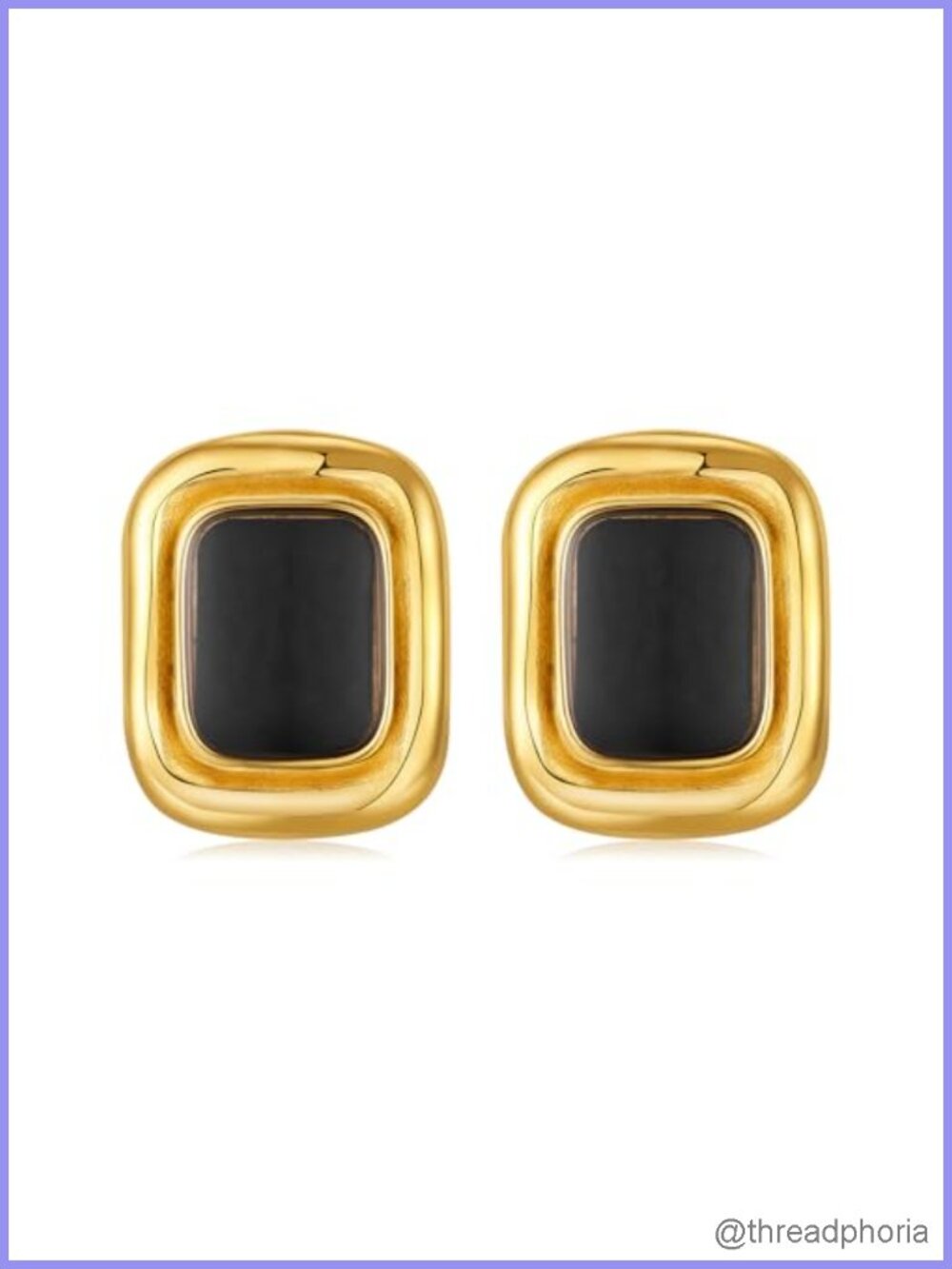 Chunky 18K Gold Plated Statement Earrings for Women with Black Stone